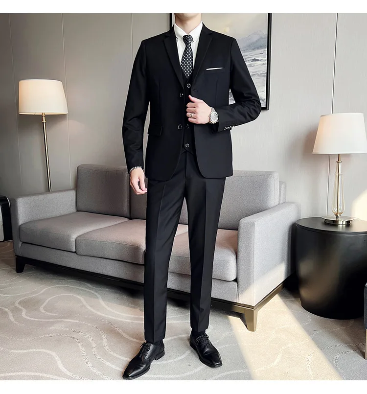 Men's High-Quality 3-Piece Business Casual Wedding Suit Vest Trousers Set Handsome Fashion Banquet Clothing S-6XL