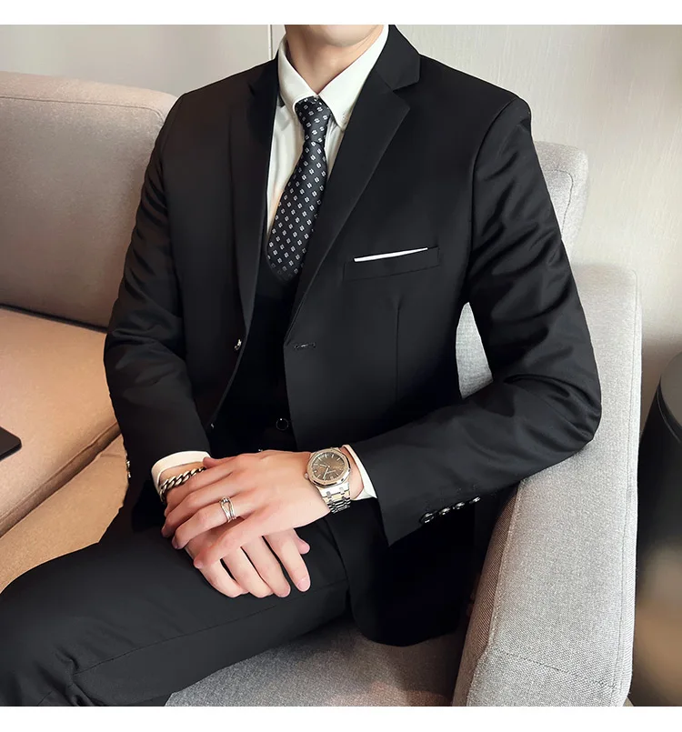 Men's High-Quality 3-Piece Business Casual Wedding Suit Vest Trousers Set Handsome Fashion Banquet Clothing S-6XL