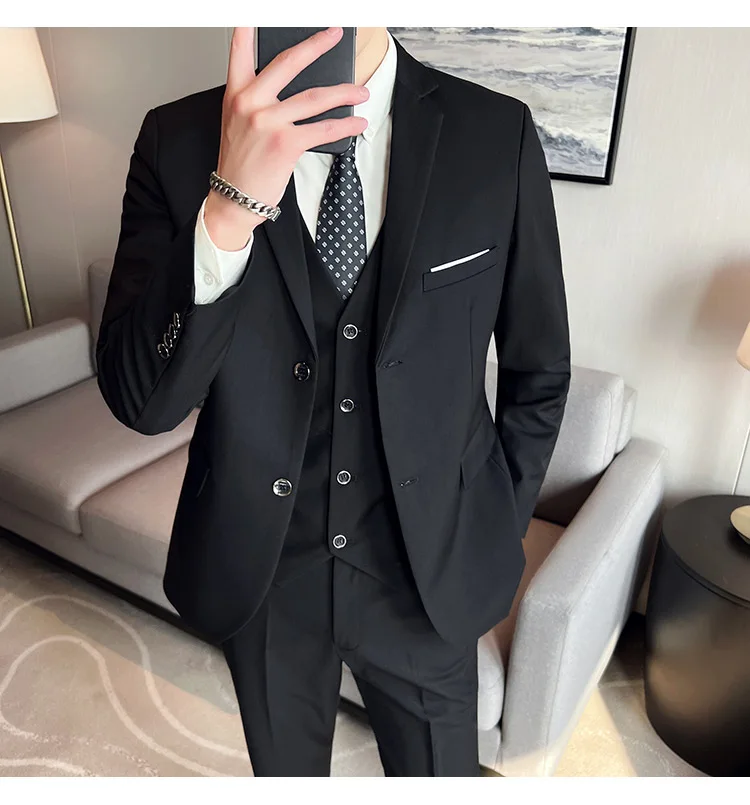 Men's High-Quality 3-Piece Business Casual Wedding Suit Vest Trousers Set Handsome Fashion Banquet Clothing S-6XL
