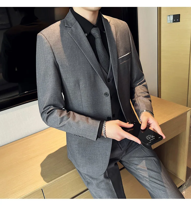 Men's High-Quality 3-Piece Business Casual Wedding Suit Vest Trousers Set Handsome Fashion Banquet Clothing S-6XL