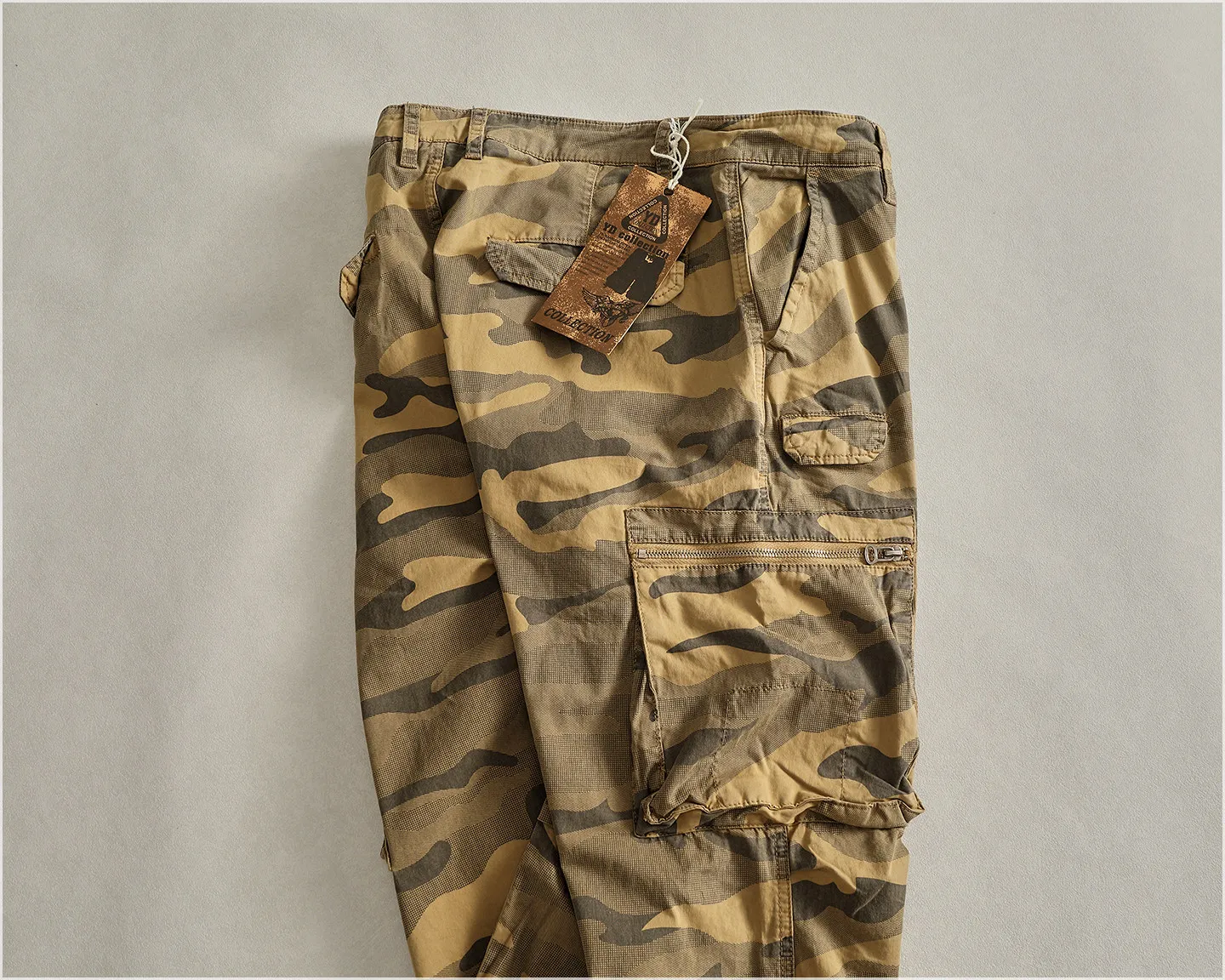 Autumn New American Retro Comfortable Camouflage Stretch Cargo Pants Men's Fashion Loose Multi-pocket Straight Casual Trousers