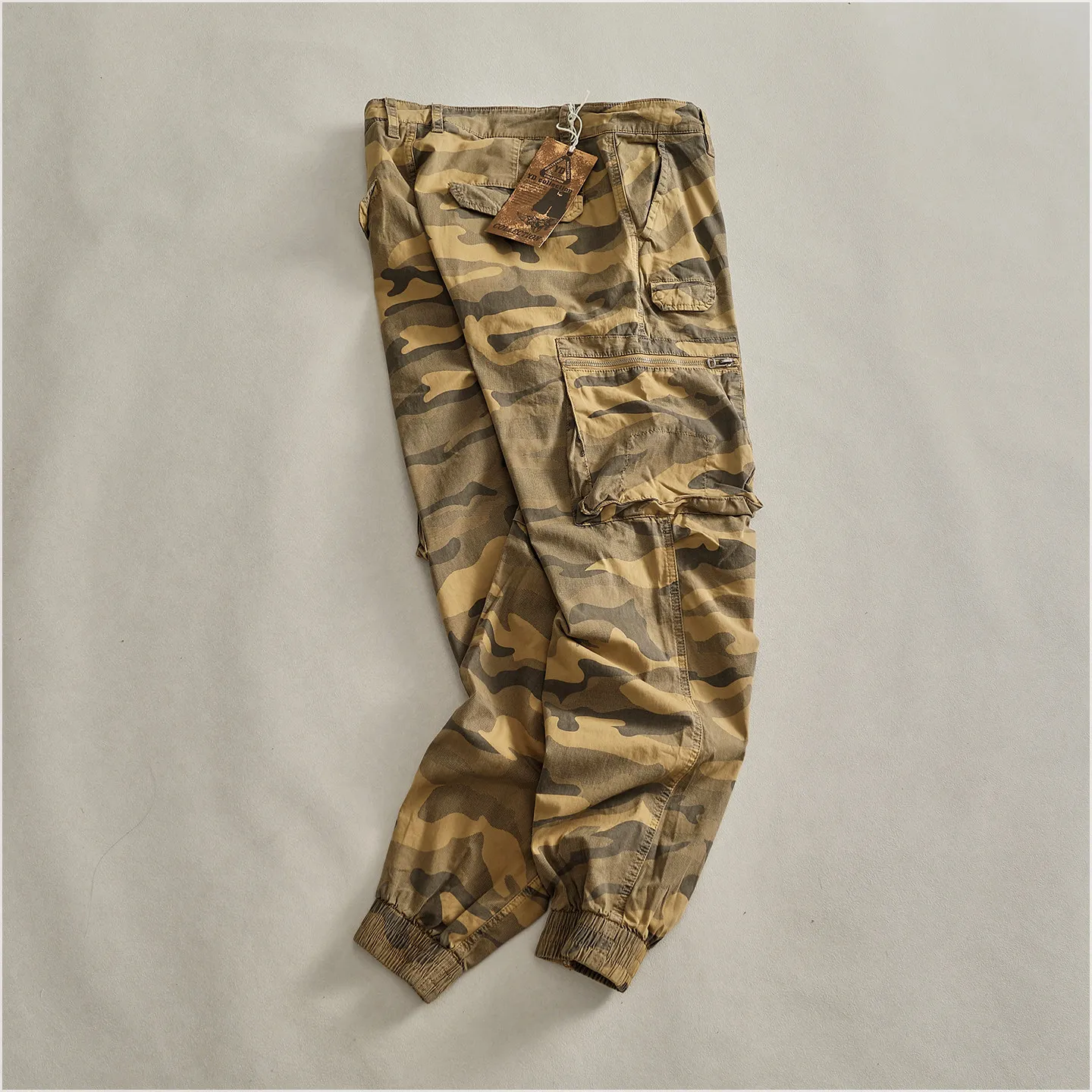 Autumn New American Retro Comfortable Camouflage Stretch Cargo Pants Men's Fashion Loose Multi-pocket Straight Casual Trousers