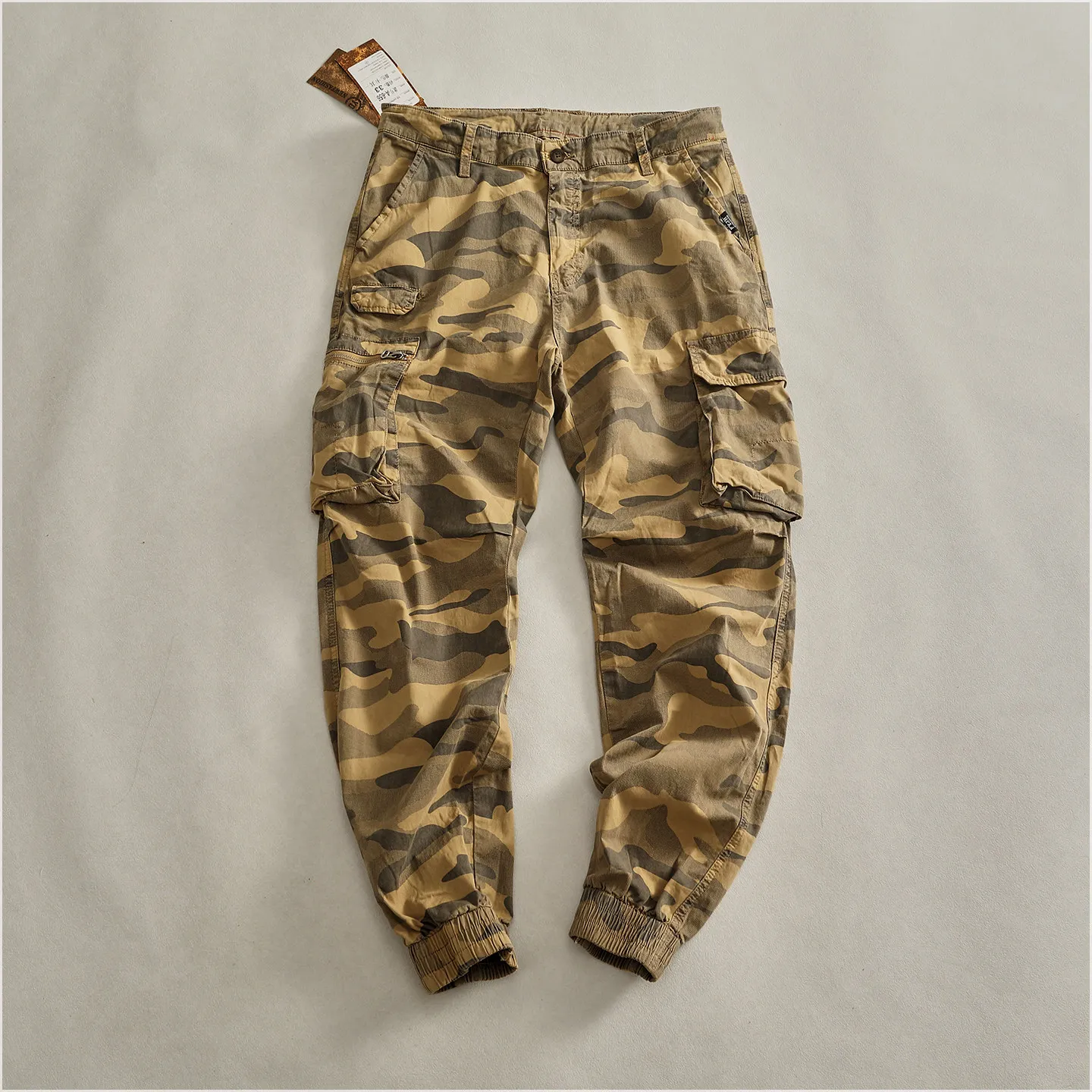 Autumn New American Retro Comfortable Camouflage Stretch Cargo Pants Men's Fashion Loose Multi-pocket Straight Casual Trousers
