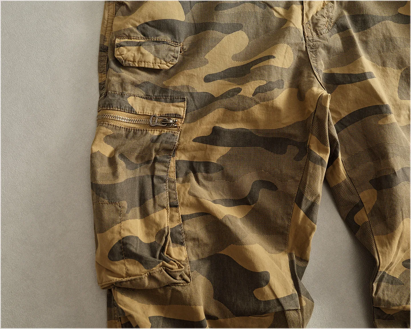 Autumn New American Retro Comfortable Camouflage Stretch Cargo Pants Men's Fashion Loose Multi-pocket Straight Casual Trousers