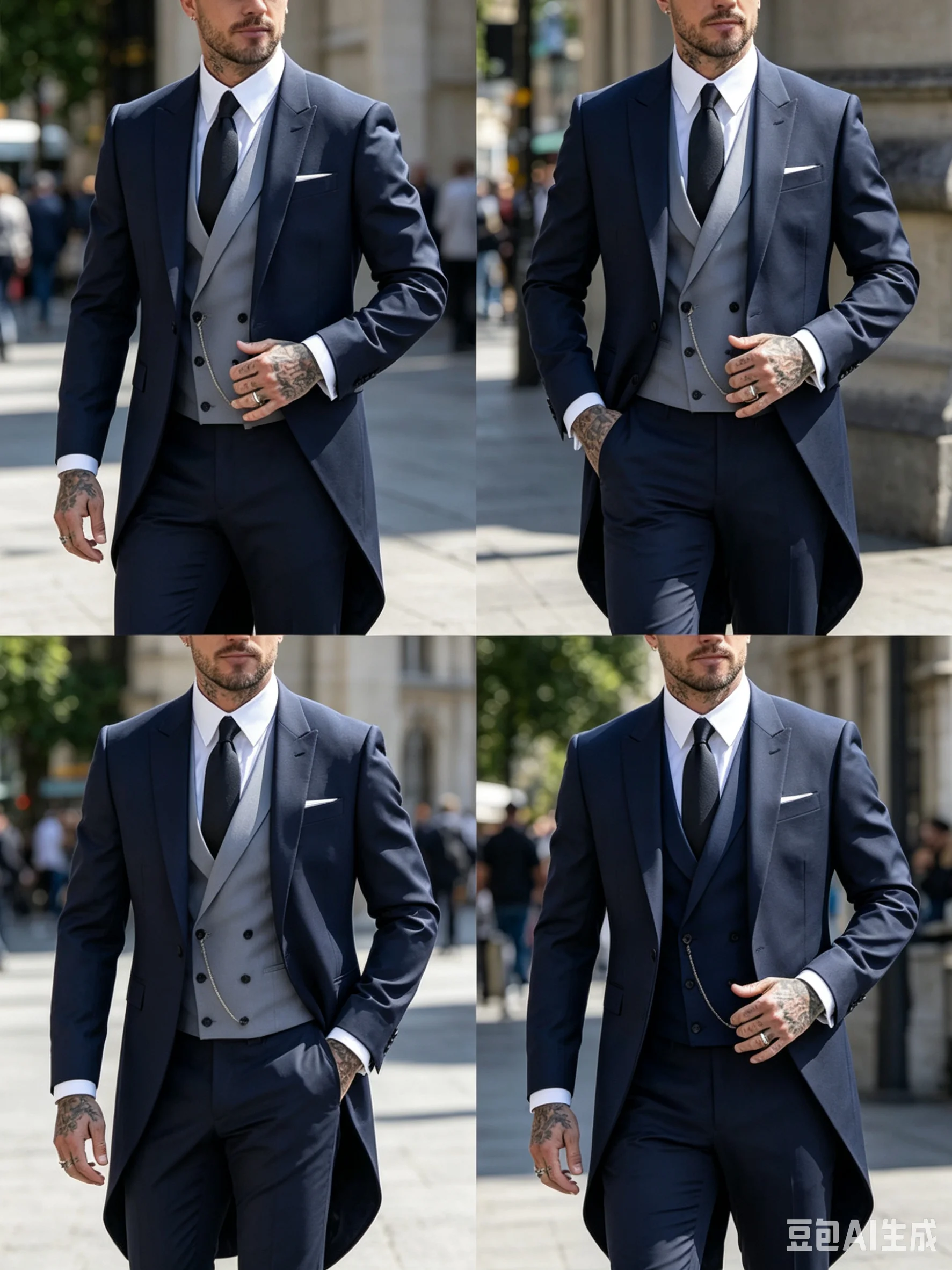 Navy Blue Men Tailcoat Formal Dress 3PCS Suit Swallow Tail Coat Male Jacket Vest Pants for Party Wedding Dance Magic Performance