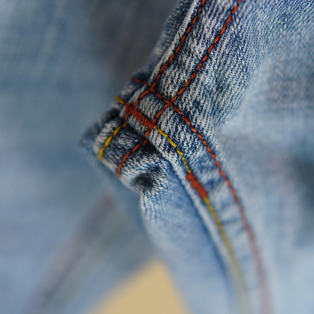 11oz 100% Cotton Red Selvedge Denim Jeans for Men Spring Summer Casual Slim Tapered Straight Leg Light Blue Washed Pants 5KM