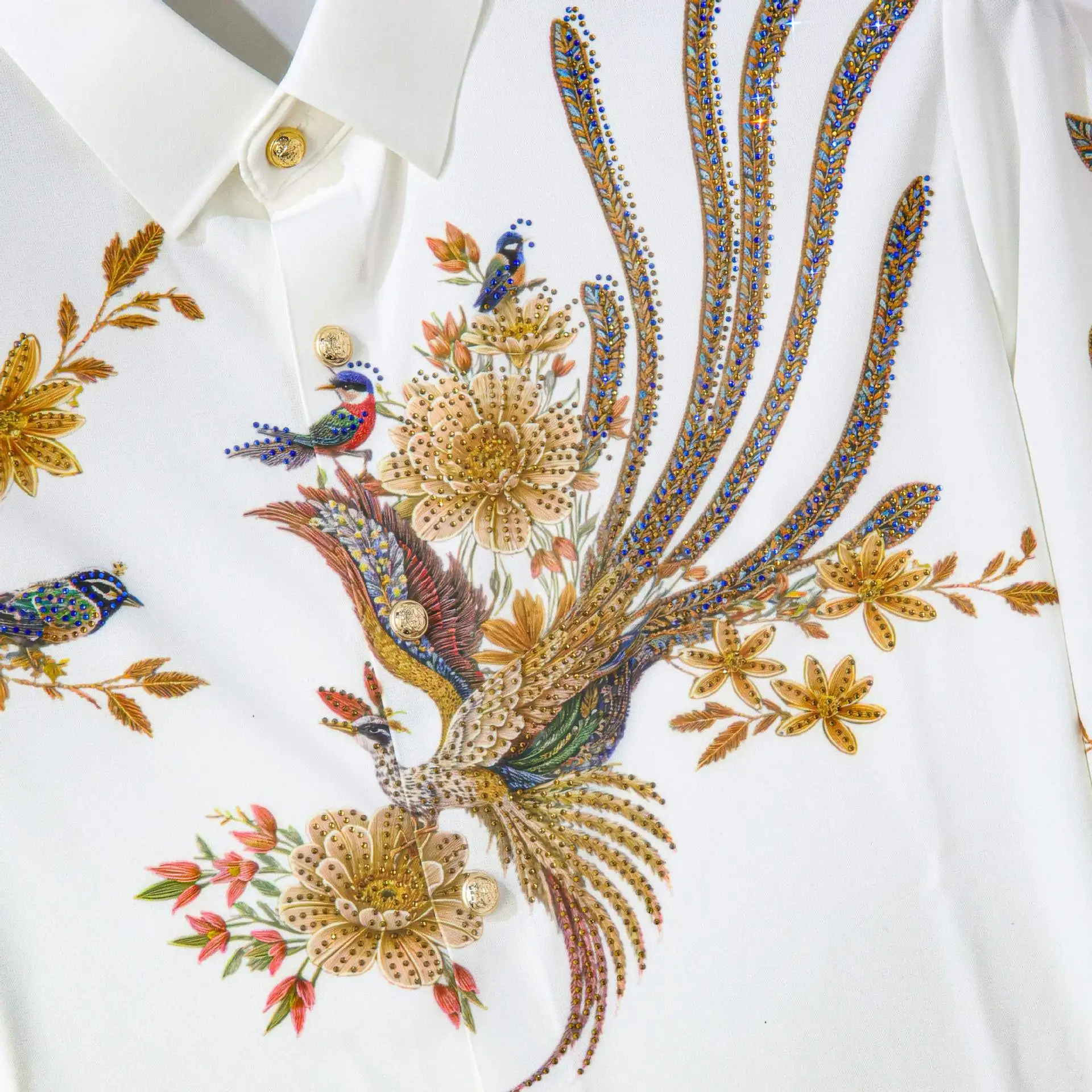 Chinese Style Men's Rhinestone Shirt Luxury Casual Business Formal Shirts Social Banquet Party Stage Performance Shirt M-5XL