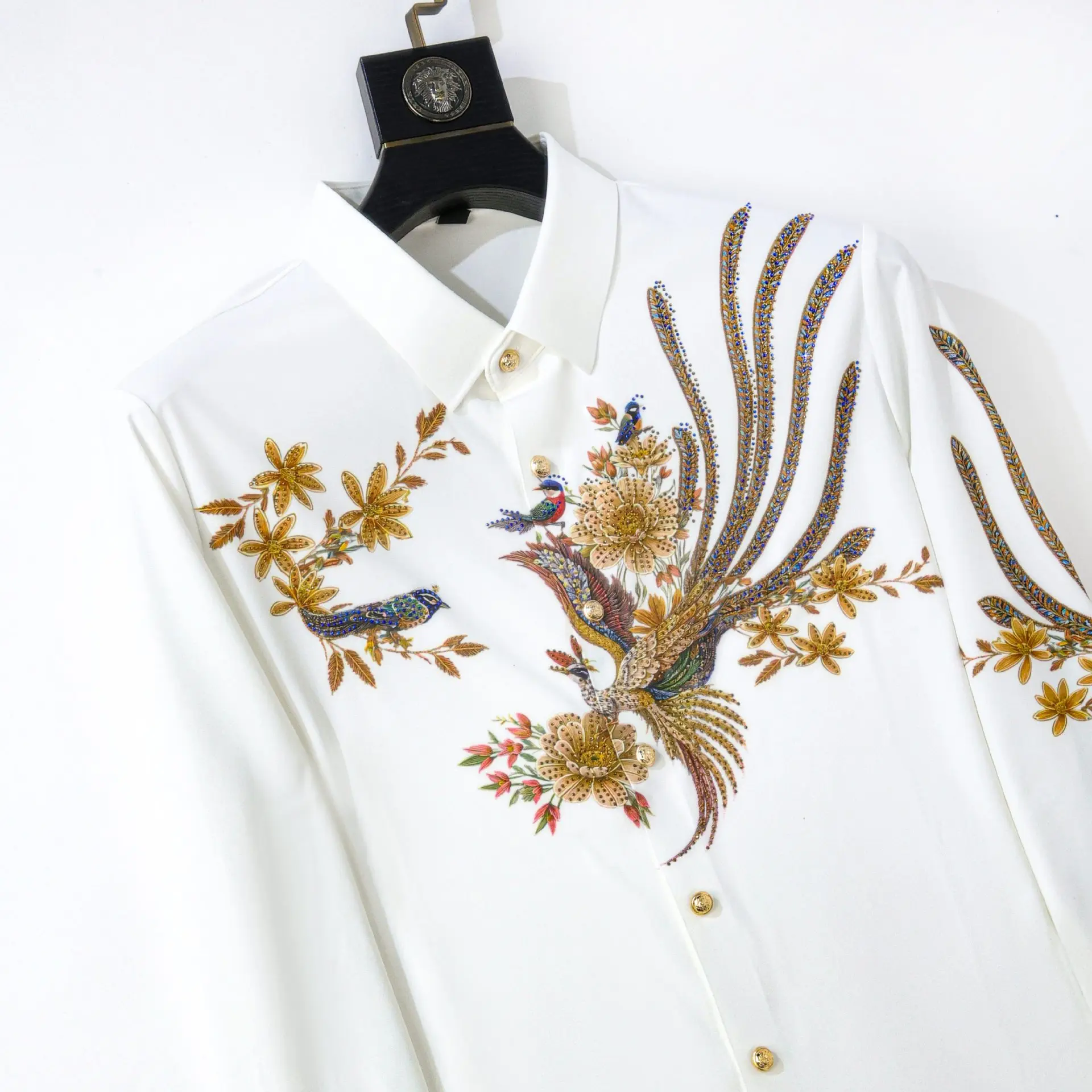 Chinese Style Men's Rhinestone Shirt Luxury Casual Business Formal Shirts Social Banquet Party Stage Performance Shirt M-5XL