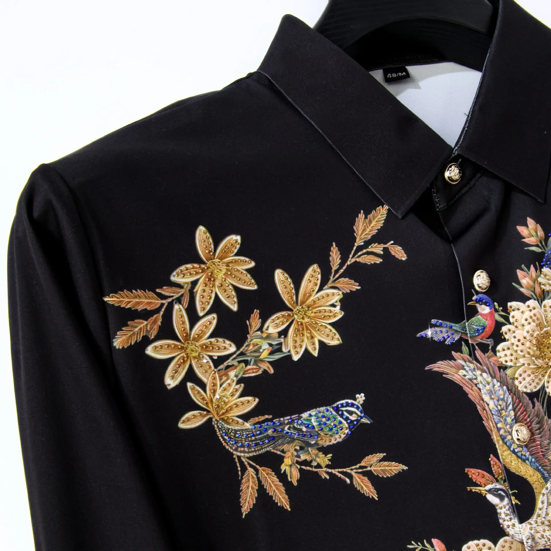 Chinese Style Men's Rhinestone Shirt Luxury Casual Business Formal Shirts Social Banquet Party Stage Performance Shirt M-5XL