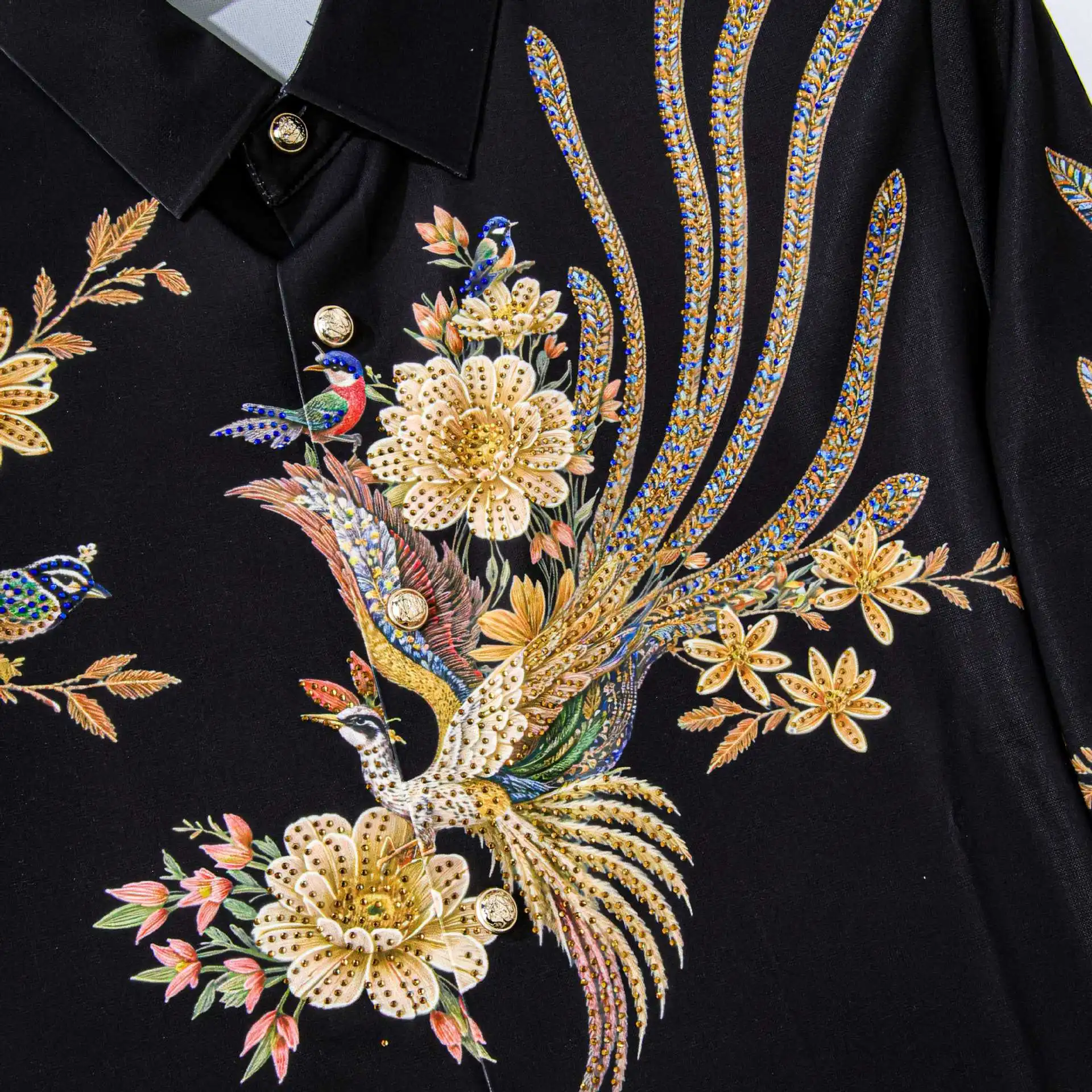 Chinese Style Men's Rhinestone Shirt Luxury Casual Business Formal Shirts Social Banquet Party Stage Performance Shirt M-5XL