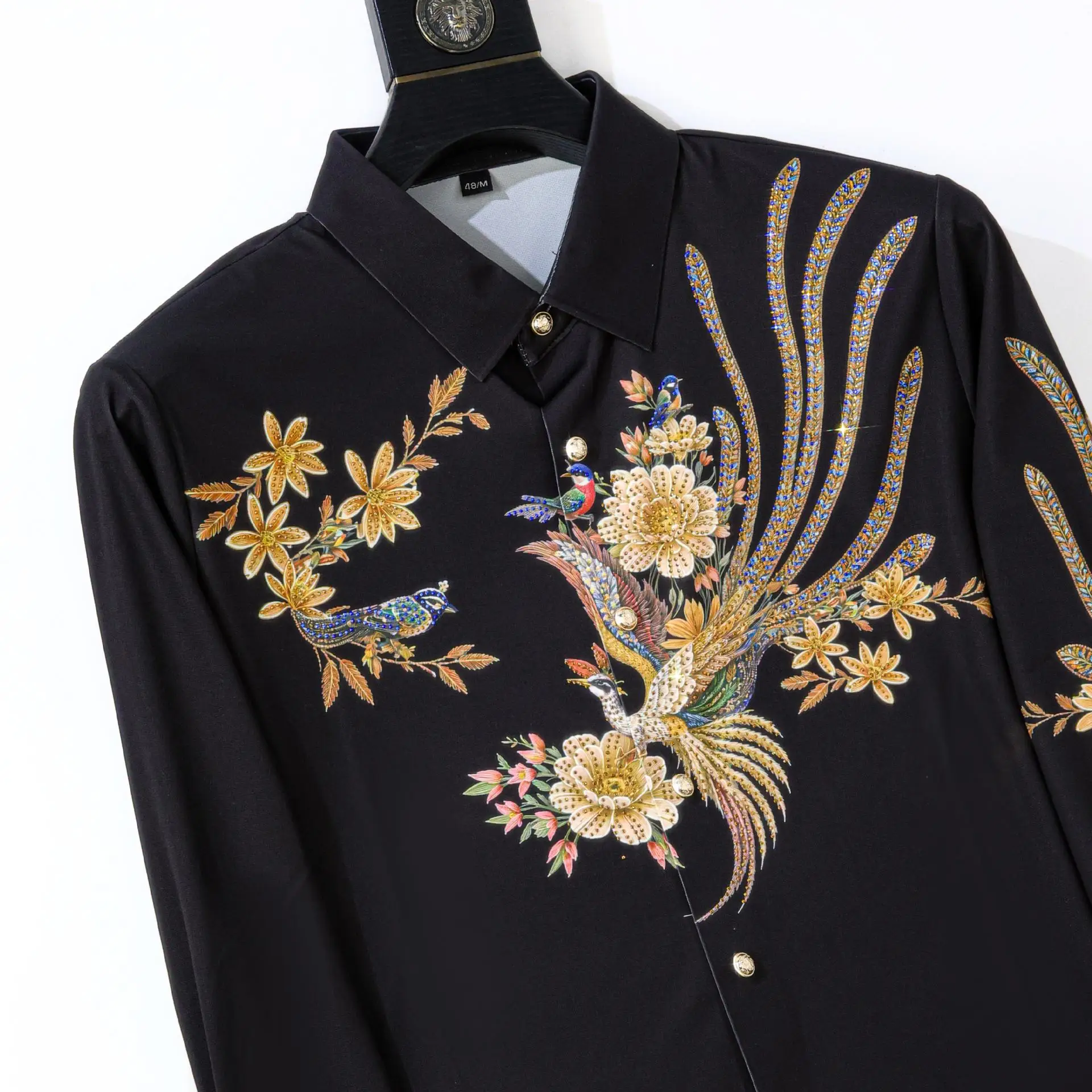 Chinese Style Men's Rhinestone Shirt Luxury Casual Business Formal Shirts Social Banquet Party Stage Performance Shirt M-5XL