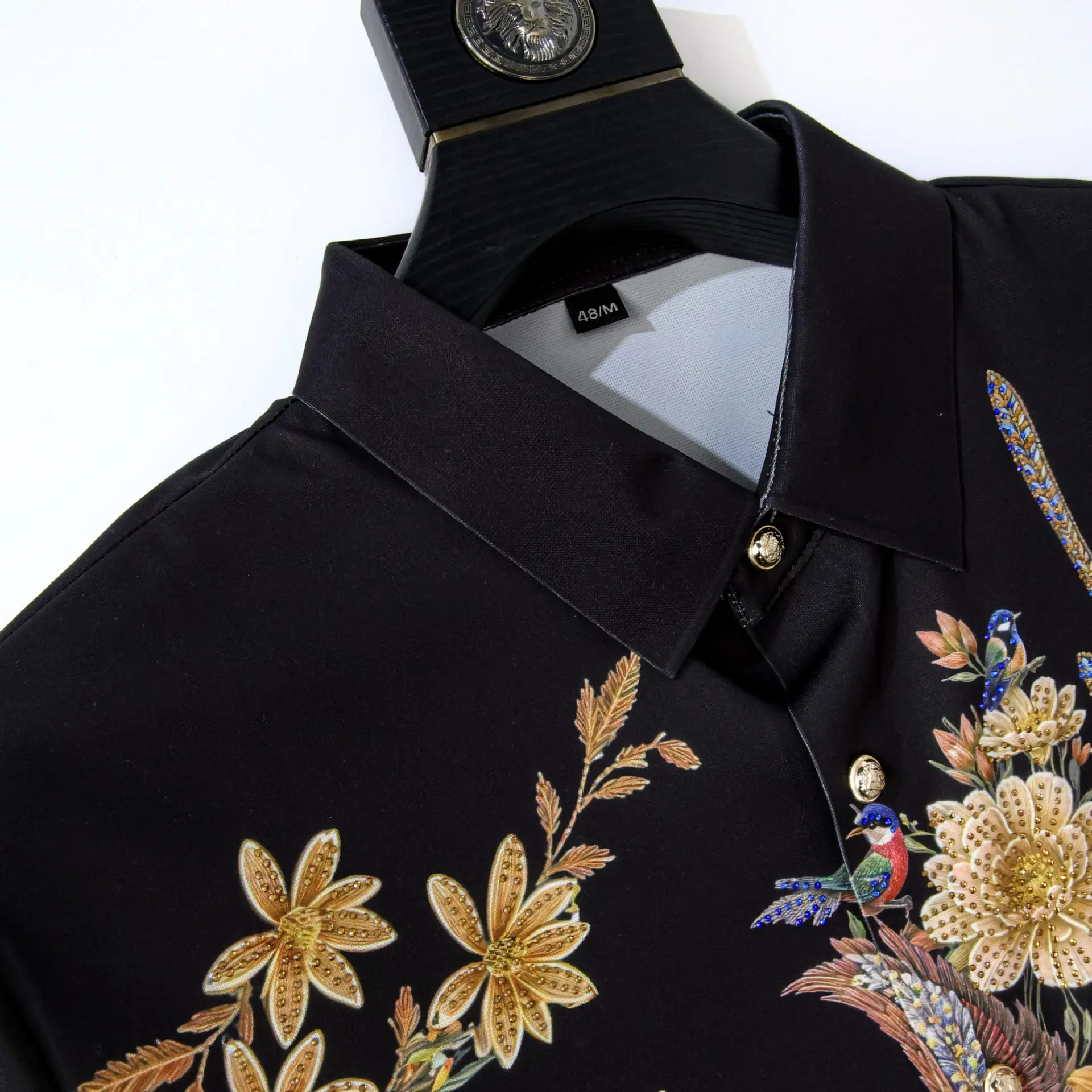 Chinese Style Men's Rhinestone Shirt Luxury Casual Business Formal Shirts Social Banquet Party Stage Performance Shirt M-5XL