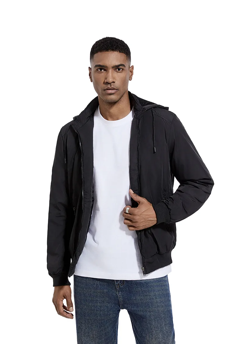 Autumn Mens Hooded Jacket Casual Thin Cotton-padded Windproof Sport Clothes for Men Removable Cap Outdoor Hoodies Coats