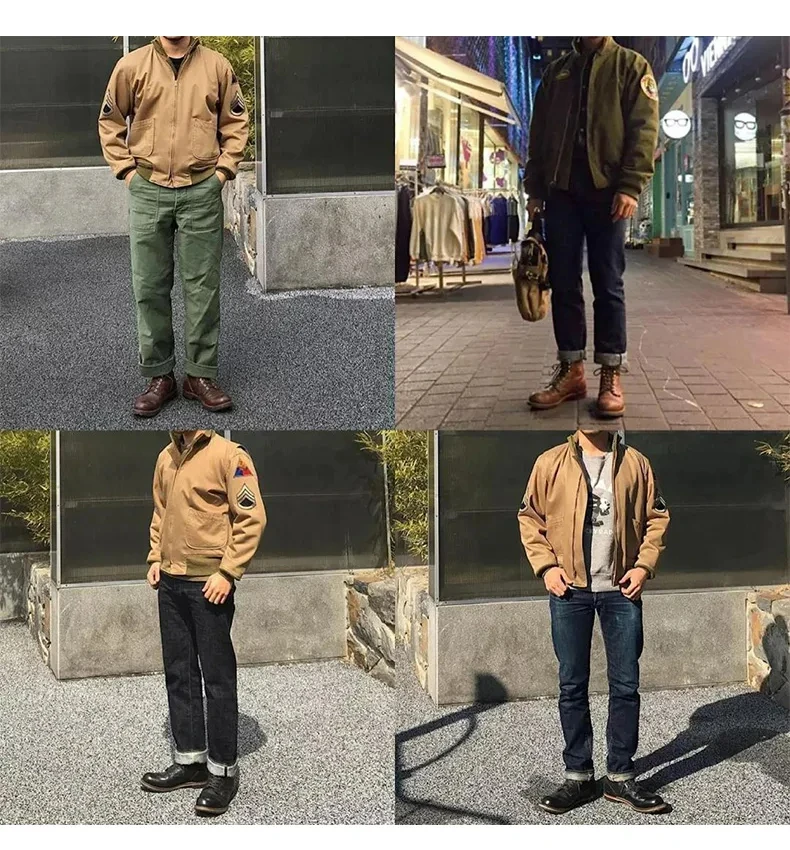 Maden Men's Vintage M1942 Tank Jackets Lightweight and Thicker Versions Khaki Coat Zippered Tapered Hem Outwear for Men
