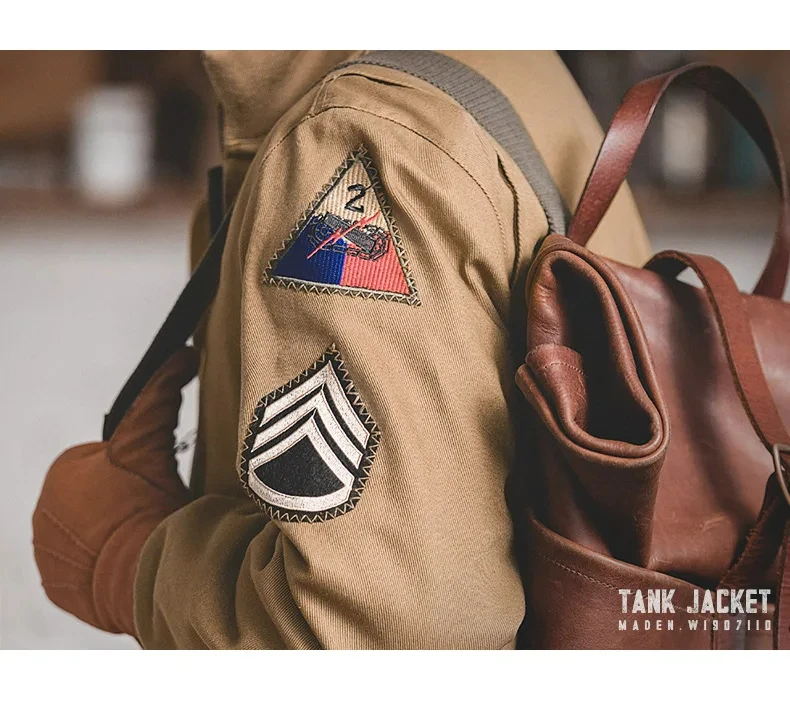 Maden Men's Vintage M1942 Tank Jackets Lightweight and Thicker Versions Khaki Coat Zippered Tapered Hem Outwear for Men