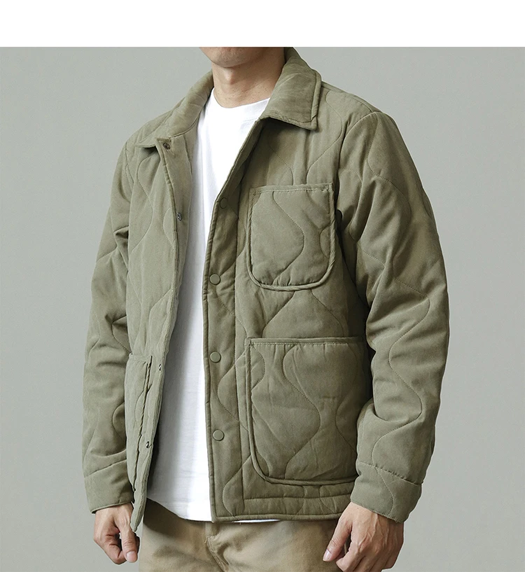 Winter New American Retro Long Sleeve Lapel Cotton-padded Cargo Jacket Men's Simple Thick Inner Liner Casual Multi-pocket Coat