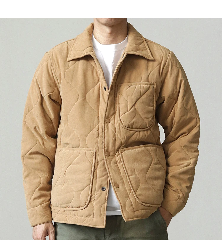 Winter New American Retro Long Sleeve Lapel Cotton-padded Cargo Jacket Men's Simple Thick Inner Liner Casual Multi-pocket Coat