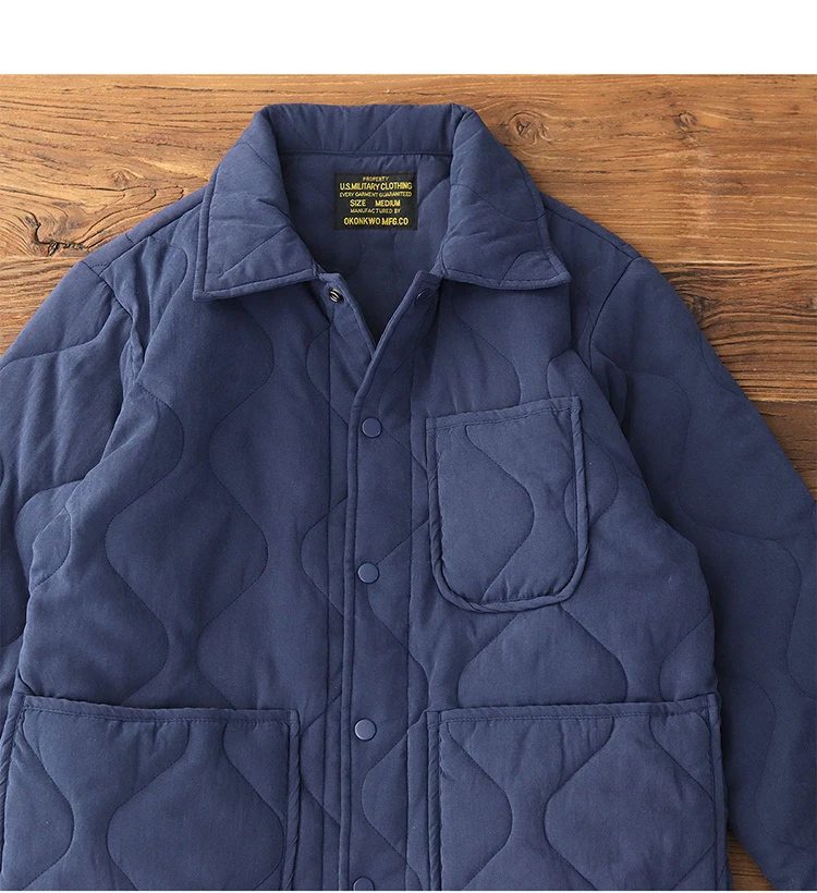 Winter New American Retro Long Sleeve Lapel Cotton-padded Cargo Jacket Men's Simple Thick Inner Liner Casual Multi-pocket Coat