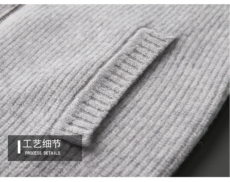 YTFidio 100% Wool Men Sweater Half High Collar Zipper Sweater with pocket Thickened Warm Loose Solid Cardigan Knitwear Basic 193