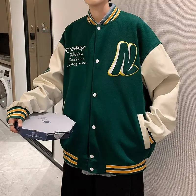 Embroidery Baseball Uniform Man Casual Jackets New Autumn Splicing Trendy Jacket Fashion High Street Outerwear Loose Clothes