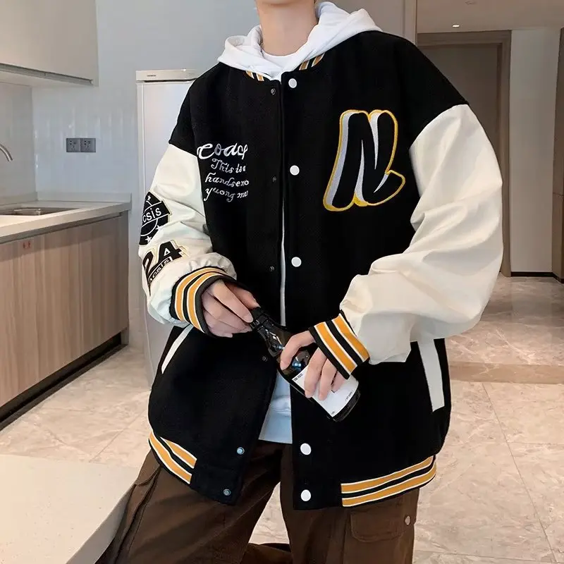Embroidery Baseball Uniform Man Casual Jackets New Autumn Splicing Trendy Jacket Fashion High Street Outerwear Loose Clothes