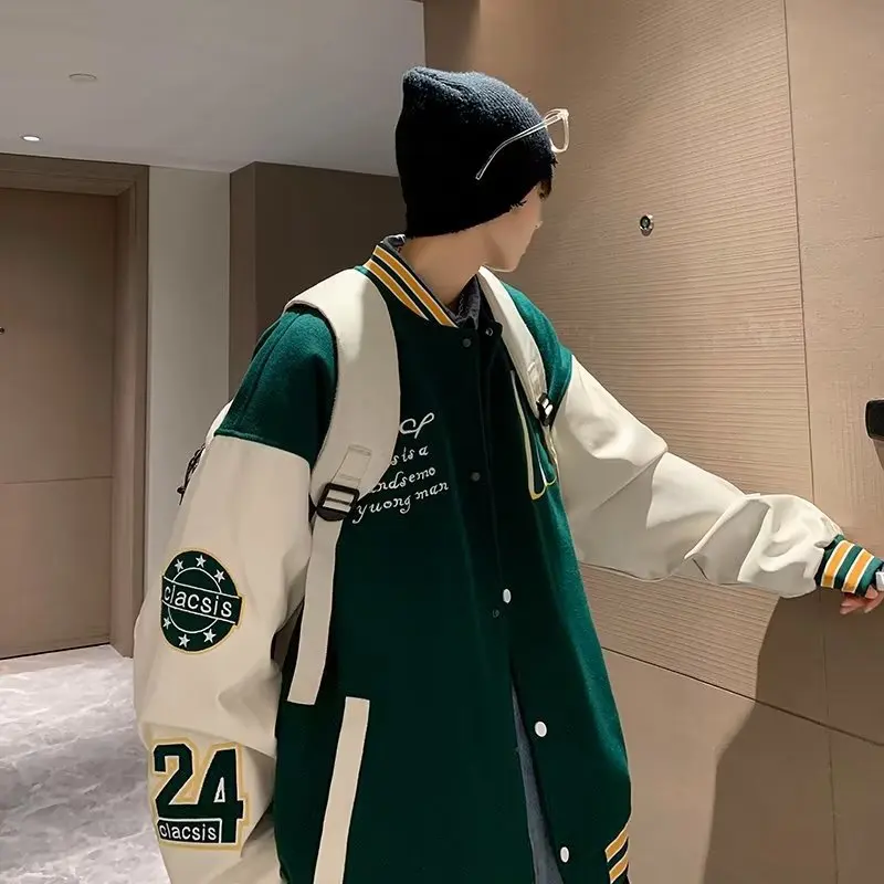 Embroidery Baseball Uniform Man Casual Jackets New Autumn Splicing Trendy Jacket Fashion High Street Outerwear Loose Clothes