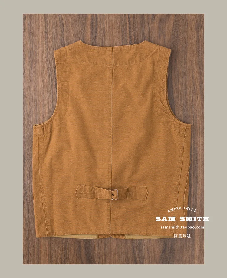 Heavyweight Amekaji American Retro Double-layer 12oz Canvas Outdoor Layered Vest Pockets Workwear Vest for Men Spring Autumn