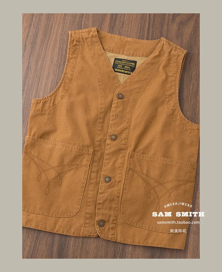 Heavyweight Amekaji American Retro Double-layer 12oz Canvas Outdoor Layered Vest Pockets Workwear Vest for Men Spring Autumn
