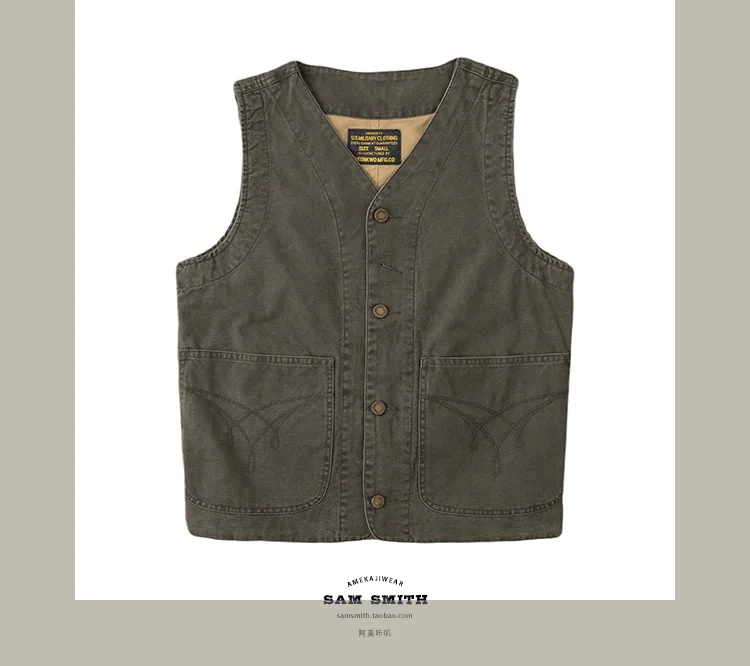 Heavyweight Amekaji American Retro Double-layer 12oz Canvas Outdoor Layered Vest Pockets Workwear Vest for Men Spring Autumn