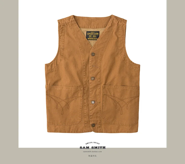 Heavyweight Amekaji American Retro Double-layer 12oz Canvas Outdoor Layered Vest Pockets Workwear Vest for Men Spring Autumn