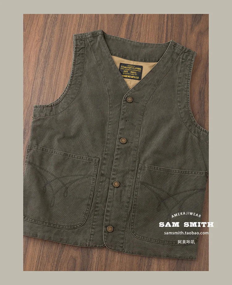 Heavyweight Amekaji American Retro Double-layer 12oz Canvas Outdoor Layered Vest Pockets Workwear Vest for Men Spring Autumn