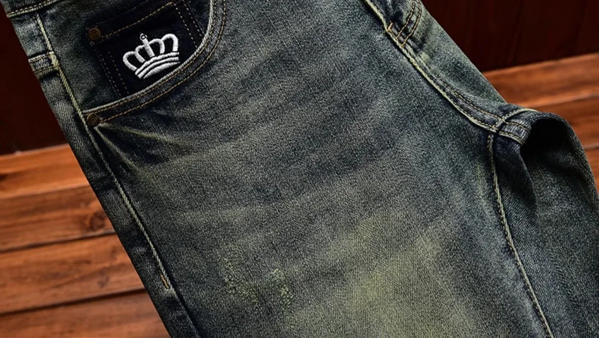 2026 Retro Nostalgic Jeans Men's Embroidered Print Spring and Autumn Men's Clothing Elastic Slimming Small Foot Trendy Pants