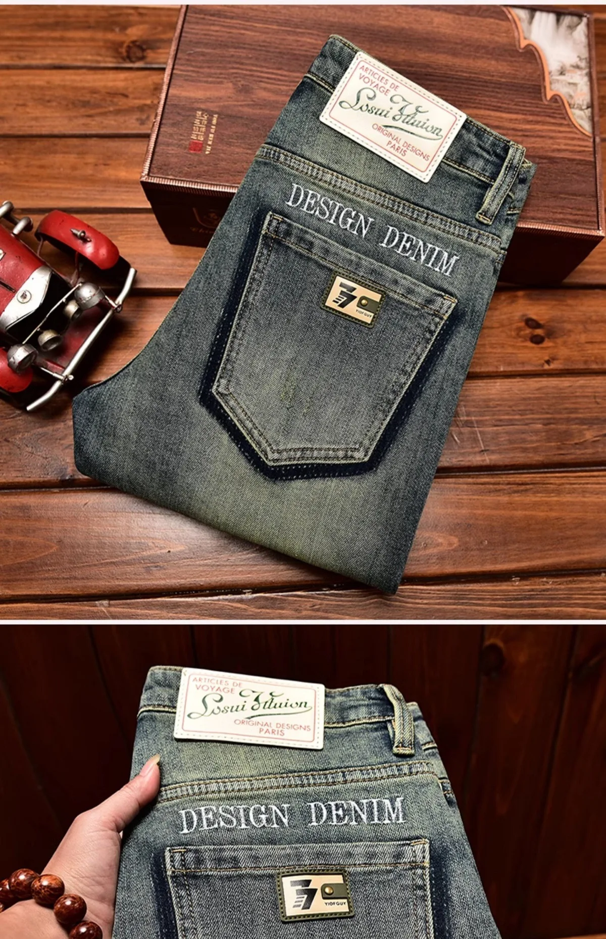2026 Retro Nostalgic Jeans Men's Embroidered Print Spring and Autumn Men's Clothing Elastic Slimming Small Foot Trendy Pants