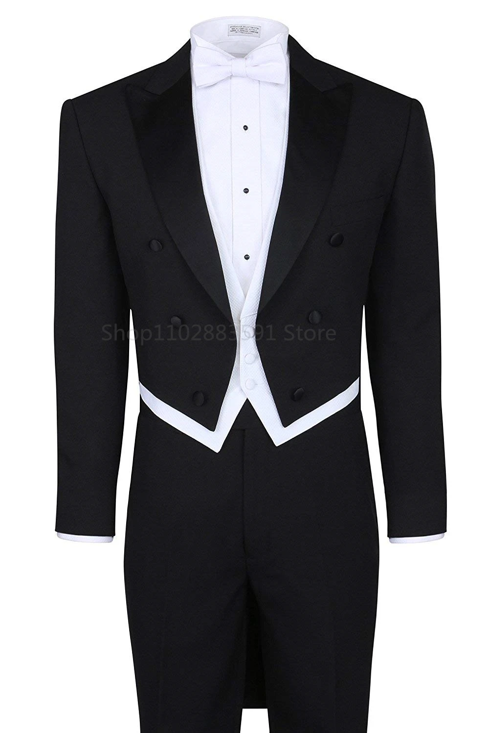 Black Formal Tailcoat For Men Suits Slim Fit Wedding Tuxedo Italian Style Custom 3 Piece Prom Dinner Jacket With Vest Pants