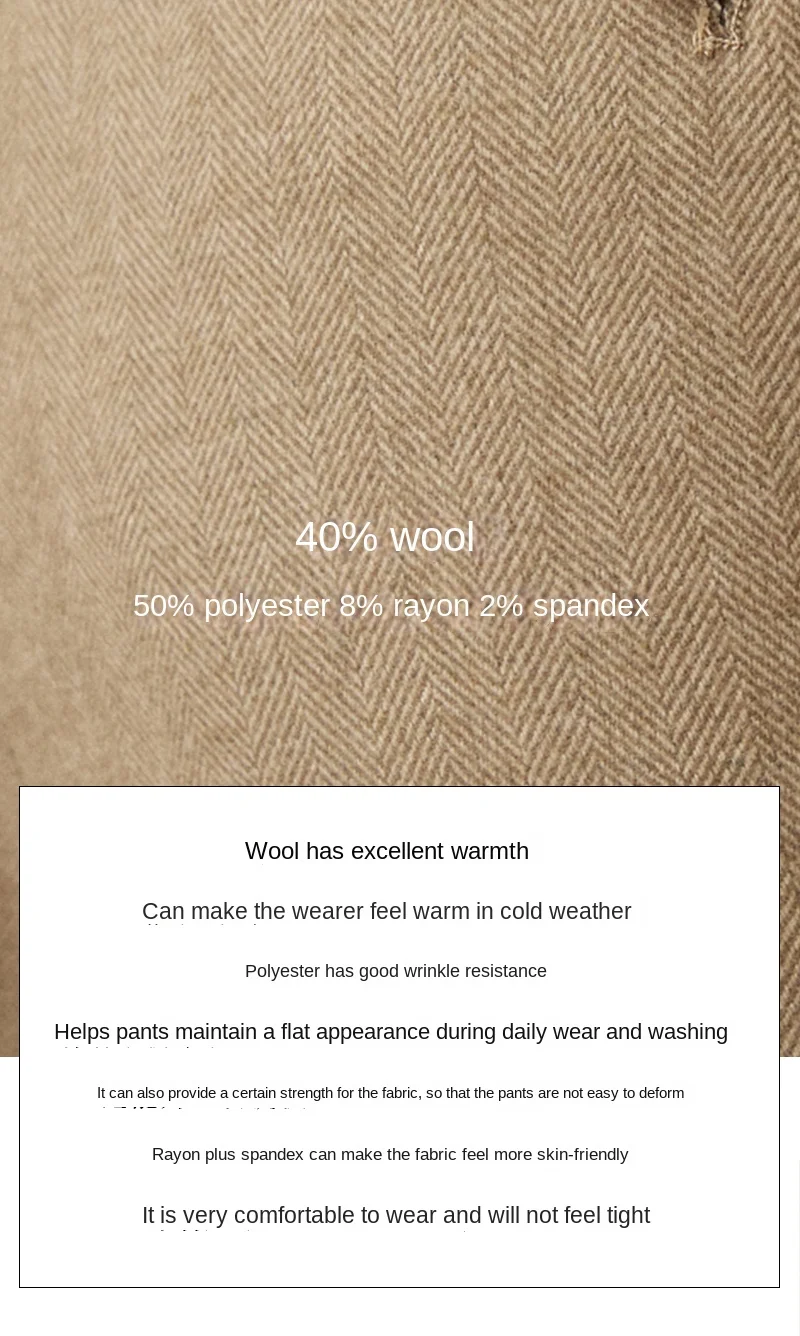 40% Wool Winter Thick Warm Naples Casual High Waist Straight Pants Commuter Retro Men
