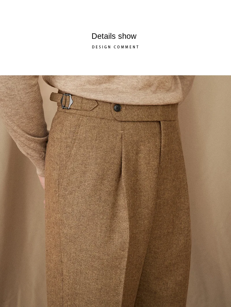 40% Wool Winter Thick Warm Naples Casual High Waist Straight Pants Commuter Retro Men