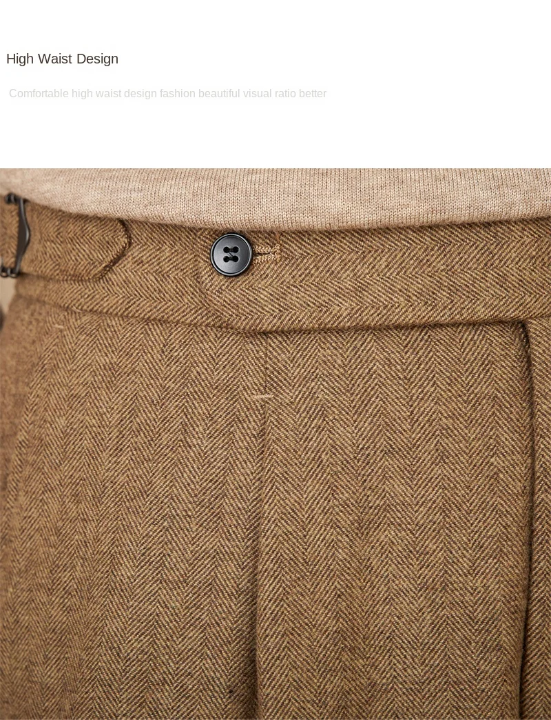 40% Wool Winter Thick Warm Naples Casual High Waist Straight Pants Commuter Retro Men
