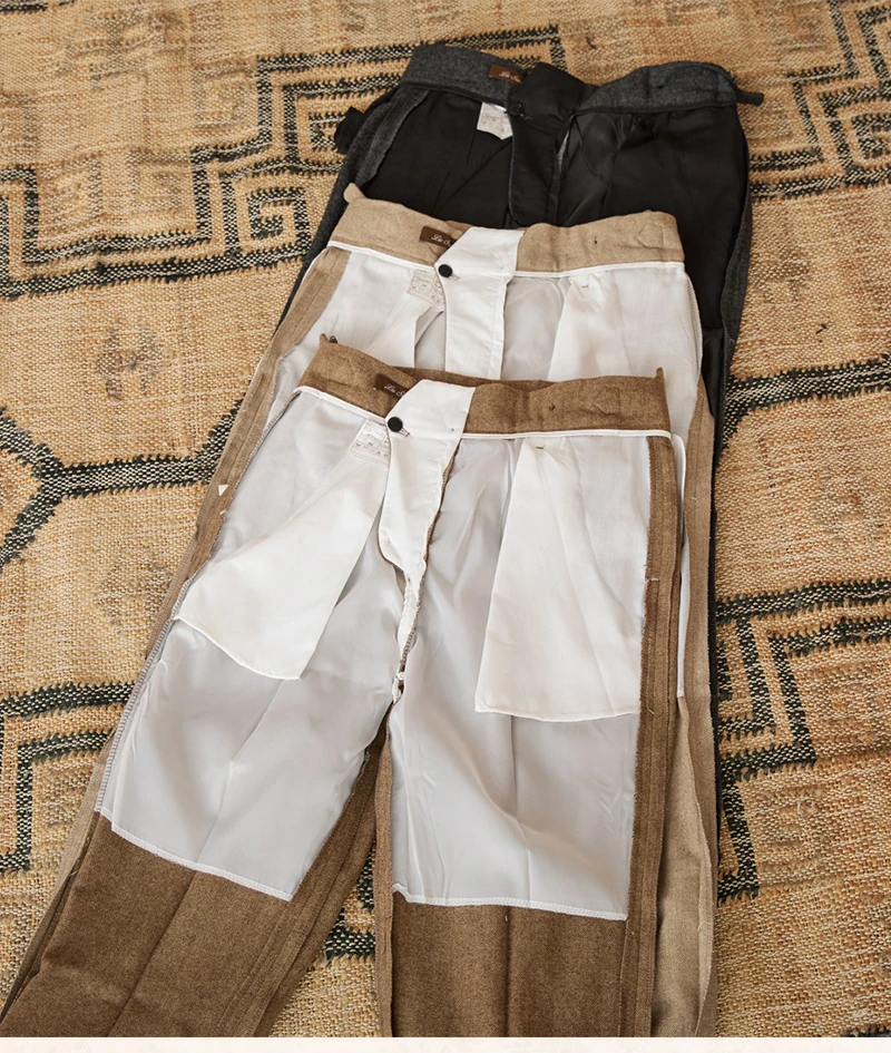 40% Wool Winter Thick Warm Naples Casual High Waist Straight Pants Commuter Retro Men