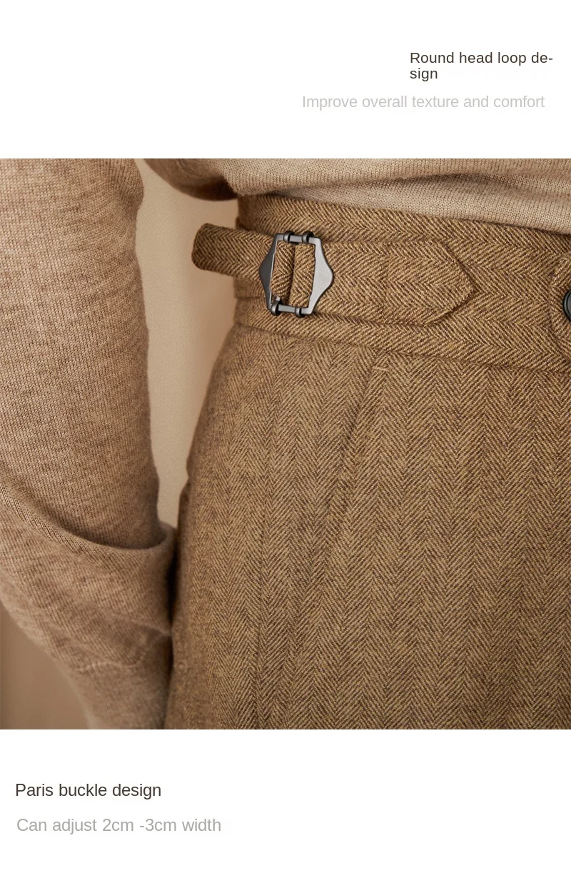 40% Wool Winter Thick Warm Naples Casual High Waist Straight Pants Commuter Retro Men