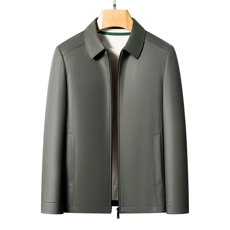 Men's Fashion Casual Large-Sized Goatskin Leather Jacket Lapel Coat High-End Spring Autumn 2025