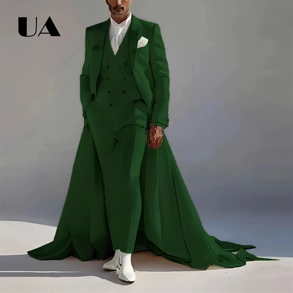 Men Banquet Three Piece Suit Attire Set, Long Tail Suit Jacket Pant Waistcoat for Men, Wedding Groom Suit XS-4XL Many Colors