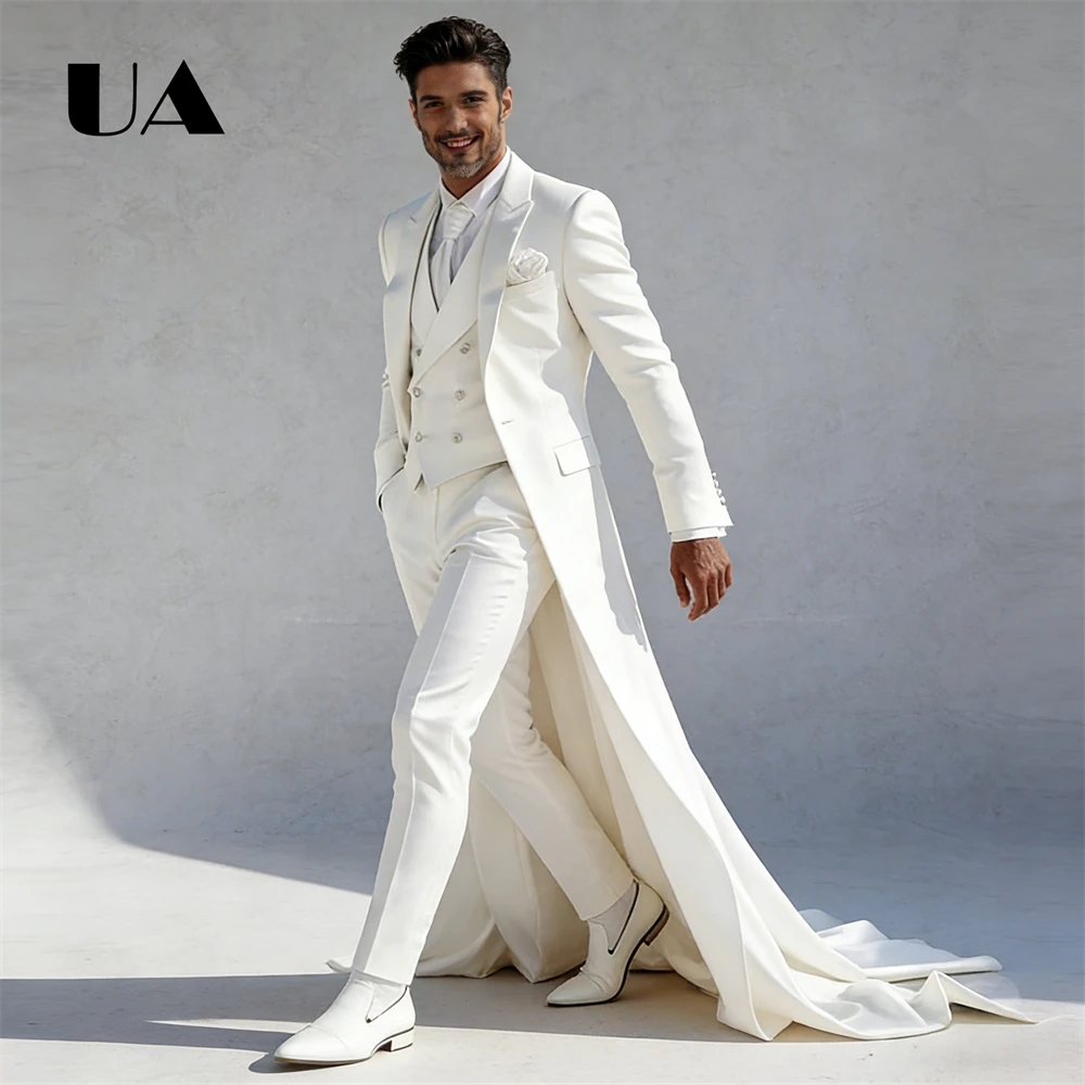 Men Banquet Three Piece Suit Attire Set, Long Tail Suit Jacket Pant Waistcoat for Men, Wedding Groom Suit XS-4XL Many Colors