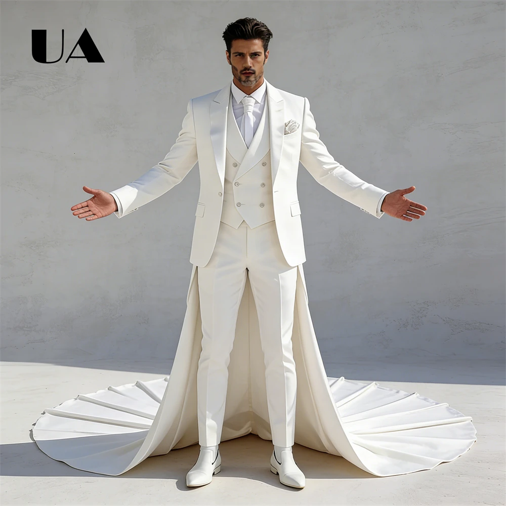 Men Banquet Three Piece Suit Attire Set, Long Tail Suit Jacket Pant Waistcoat for Men, Wedding Groom Suit XS-4XL Many Colors