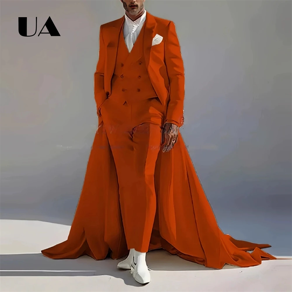 Men Banquet Three Piece Suit Attire Set, Long Tail Suit Jacket Pant Waistcoat for Men, Wedding Groom Suit XS-4XL Many Colors