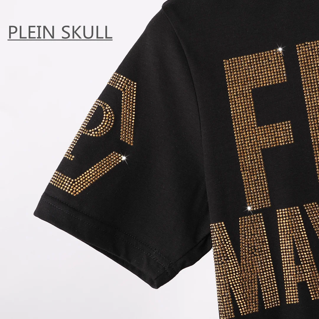 PLEIN SKULL Gothic Punk Short Sleeve Top Men's Trend High Street T-shirt Retro Summer Breathable Round Neck Unisex Sports Tee
