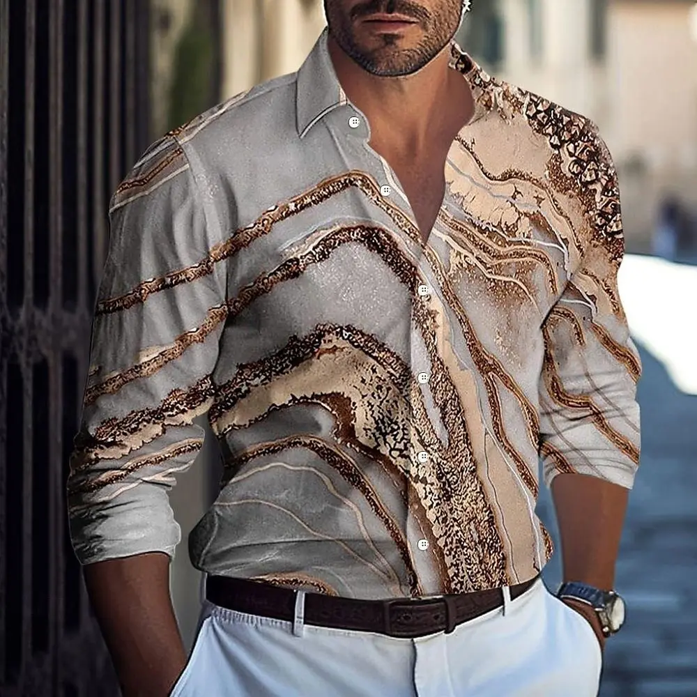 Men's Marble Abstract Liquid Art Shirt Button Up Shirt Casual Long Sleeve Fashion Streetwear Turndown 3D Print Collared Shirts