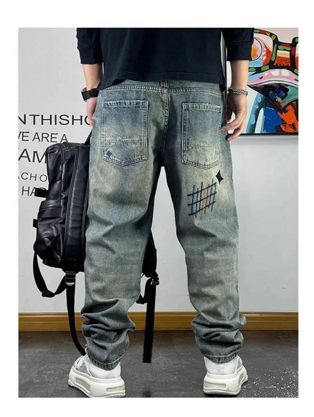 High Quality Streetwear Ragged Patch Embroidery Ripped Jeans For Men Fashion Men Clothing Distressed Denim Pants Male Trousers
