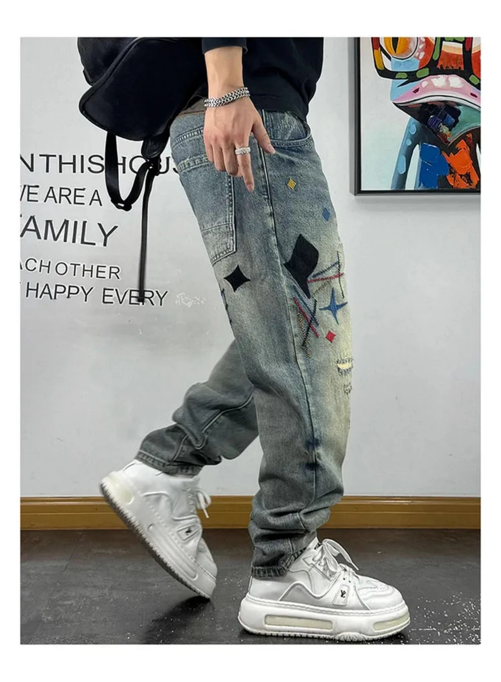 High Quality Streetwear Ragged Patch Embroidery Ripped Jeans For Men Fashion Men Clothing Distressed Denim Pants Male Trousers