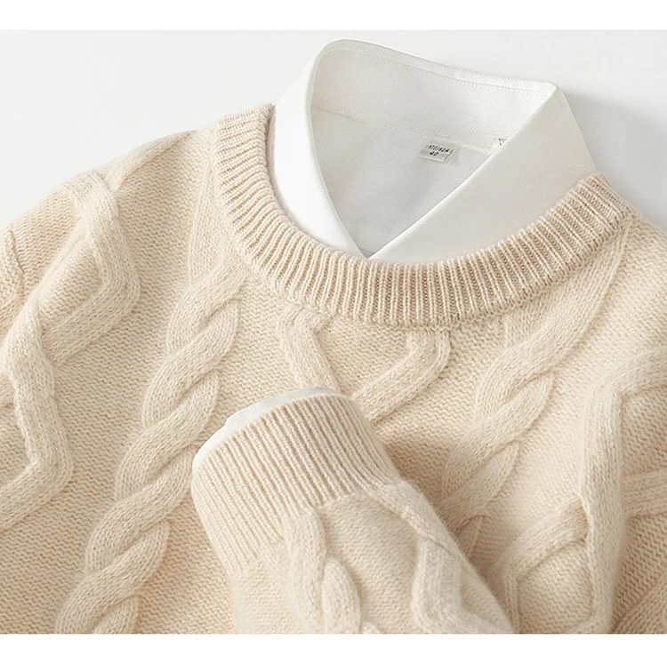 Three Heavy Thick Sweaters Men's Round Neck Pullover Sweater Youth Loose Twisted Cashmere Bottoming Knitting Fir