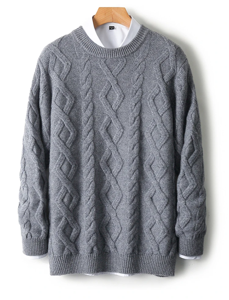 Three Heavy Thick Sweaters Men's Round Neck Pullover Sweater Youth Loose Twisted Cashmere Bottoming Knitting Fir